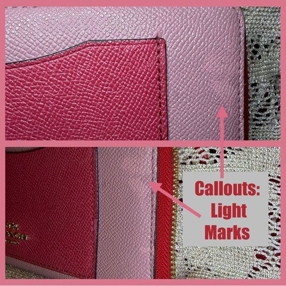 Coach Zip Around Wallet Leather Colorblock Pink & Red  Accordion Women's Wallet - Picture 9 of 11